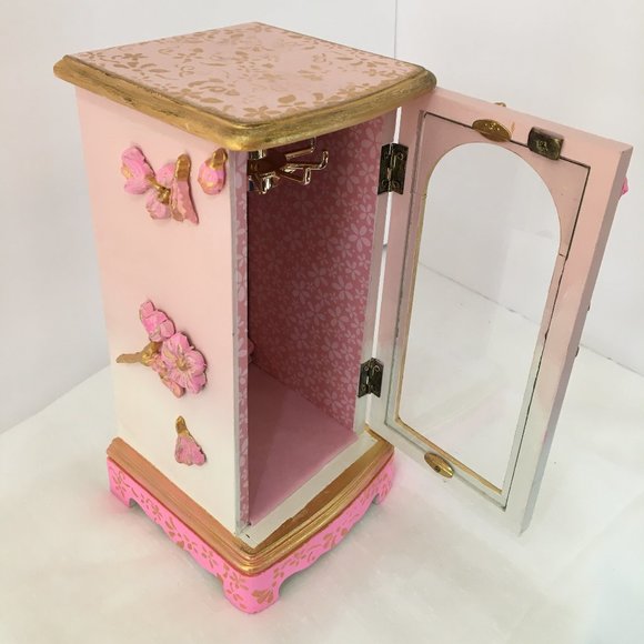 Vintage Wood Jewelry Box Refinished Upcycled Pink - Picture 3 of 14